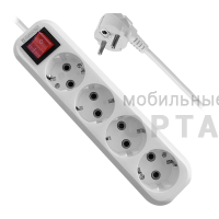 Удлинитель DEFENDER L340 4 гнезда, 3 метра, с заземлением, 16А/3500Вт, ПВС 3х1,0мм, с выключателем, белый (1/40)